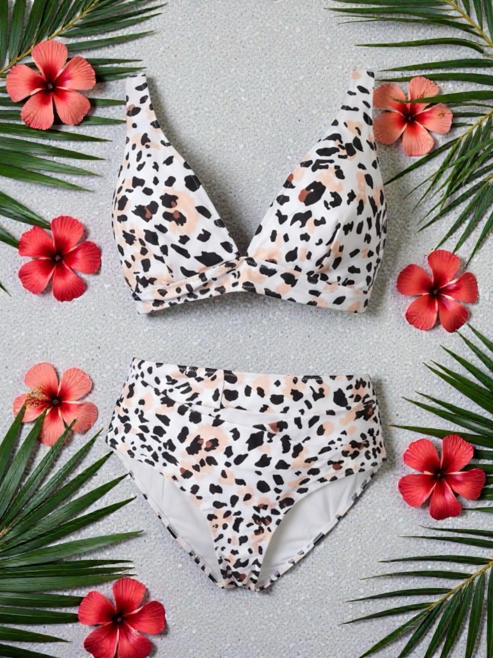 Hula Honey White Leopard Print High-Waist Bikini Set